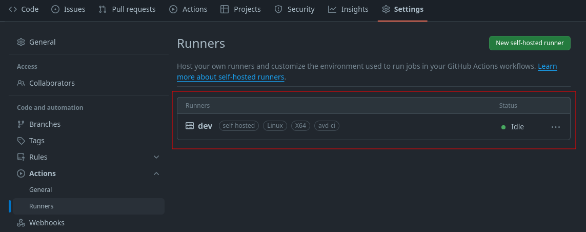 “View of runner in GitHub actions”